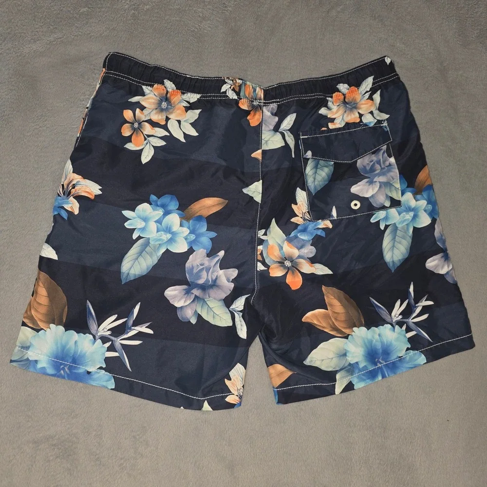 Tommy Bahama Navy Floral Swim Trunks with Blue & Orange Flowers